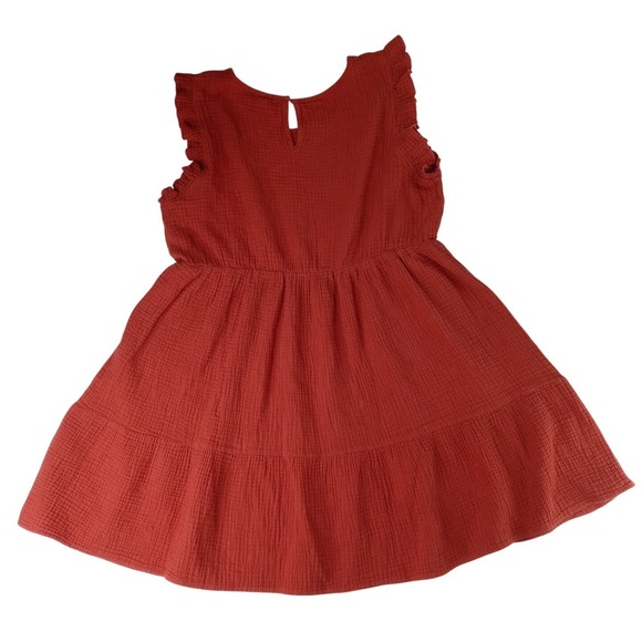 Indigo Rose Rust Color Orange Gauze Ruffle Sleeve Tiered Dress Women's 2x - Picture 4 of 9